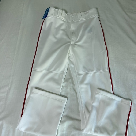 NWT Mizuno Pro White Baseball Pants Red Piping Mens Medium Performance Hemmed - Picture 1 of 7
